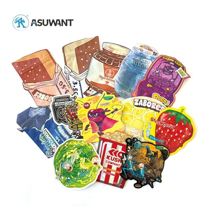 3.5g 7g 14g 28g Custom Printed Hologram Smell Proof Ziplock Special Shape Die Cut Mylar Bags For Candy Gummy