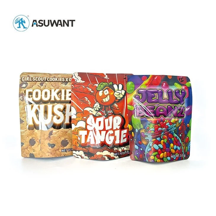 Custom Design Printed Candy Stand Up Pouch Plastic Bag Resealable 3.5g 7g 14g 28g 1oz 1lb Food Aluminum Foil Mylar Zipper Bags